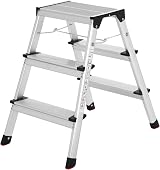 SONGMICS 3 Step Aluminium Ladder 150 kg Load Capacity Silver Black GLT23K