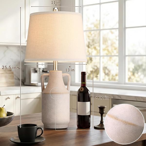 26″ VINTAGE CERAMIC TABLE LAMP FOR HOME DECOR, FARMHOUSE RETRO ANTIQUE WHITE LAMP WITH HANDLES FOR LIVING ROOM, RUSTIC POTTERY BEDSIDE NIGHTSTAND LAMP FOR BEDROOM, END TABLE, ENTRYWAY (BULB INCLUDED)