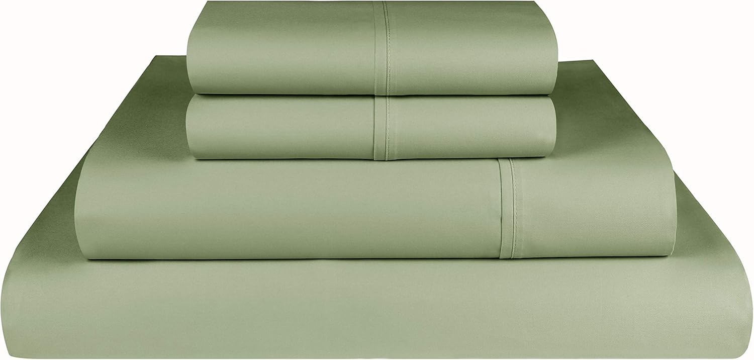 Threadmill Home Linen 800 Thread Count 100% Extra-Long Staple Cotton, King 4 Piece Bed Sheet Set, Luxury Bedding, Fits Mattresses up to 18 inches deep, Smooth Sateen Weave, Sage
