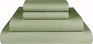 Threadmill Home Linen 800 Thread Count 100% Extra-Long Staple Cotton, King 4 Piece Bed Sheet Set, Luxury Bedding, Fits Mattresses up to 18 inches deep, Smooth Sateen Weave, Sage