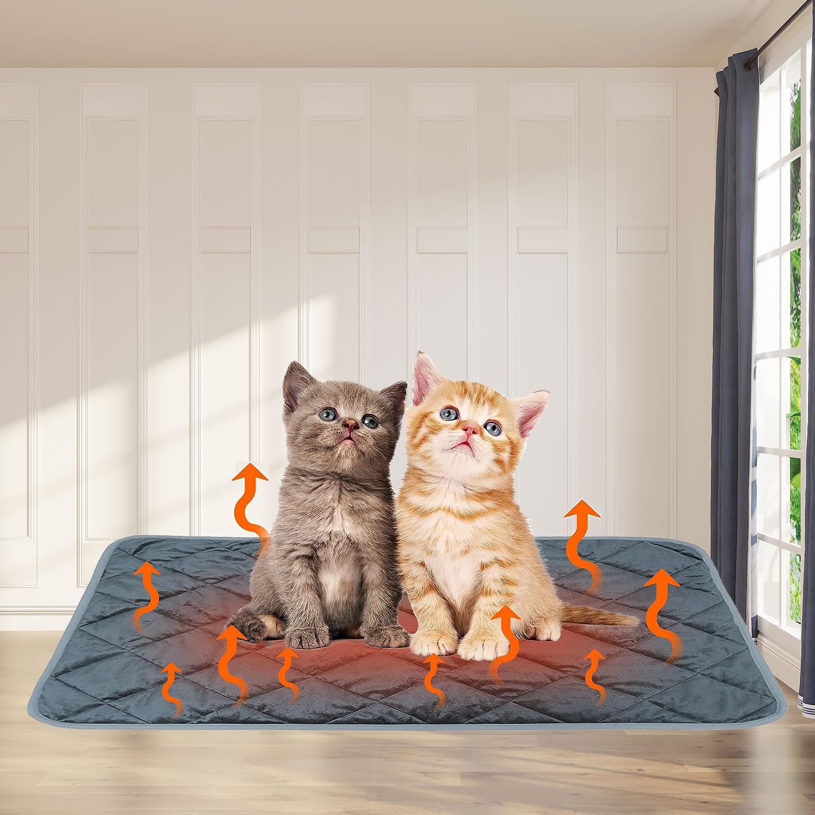 Self Heating Cat Bed Mat, Warm Self Heating Cat Mat, Thermal Cat Cushion, Waterproof Dog Bed,for indoor outdoor Pets Thermal Self Warming Dog Cushion, Ease Arthritis 60 x 45 cm, Grey