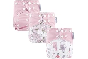 COOLAPEACH Baby Cloth Diapers One Size Adjustable Washable Reusable for Baby Girls and Boys 3 Pack with 3 Inserts