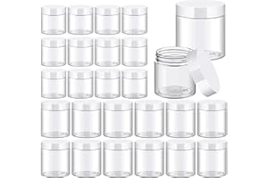 TUZAZO 24 Pack Plastic Jars with White Lids and Labels, 12pcs 8 OZ and 12pcs 4 OZ Round Clear Cosmetic Containers for Body Butter, Body Scrub, Cream, Lotion, Slime Jar, Small Items, Travel Storage