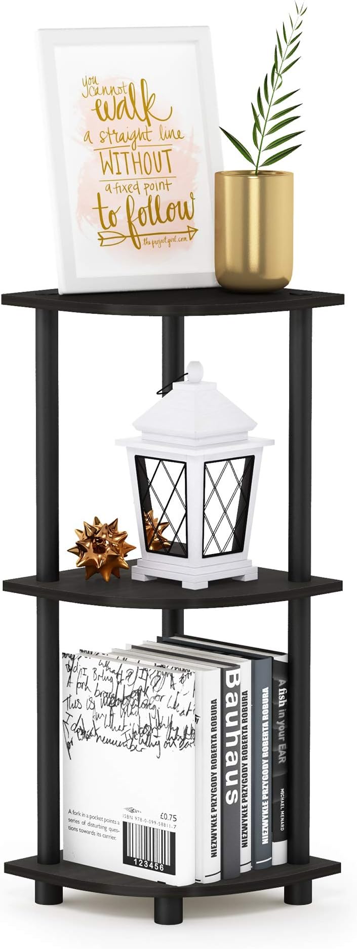Furinno Turn-N-Tube Corner Shelf 3-Tier Espresso Display Storage Shelves