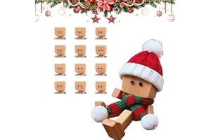 Christmas Shaking Wooden Man Figurine, Shaking Wooden Man Toy with 12pcs Magnetic Expressions, Shaking Feet Woodens Doll with
