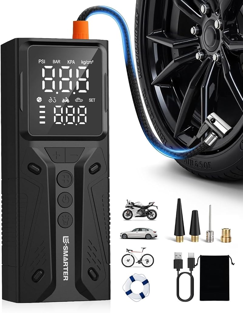 E-SMARTER Tyre Inflator Air Compressor 150 PSI 6000mAh LCD Display