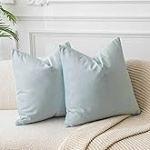 JUSPURBET Powder Blue Velvet Throw Pillow Covers 20x20 inch Set of 2 for Living Room Couch Bedroom Decorative Luxury Soft Cushion Cases with Invisible Zipper