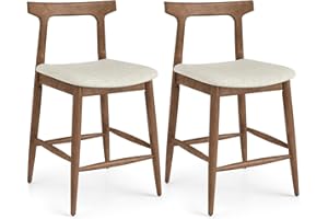 COSTWAY Counter Height Bar Stools Set of 2, 24 Inch Solid Wood Kitchen Island Chairs with Curved Backs and Upholstered Cushio