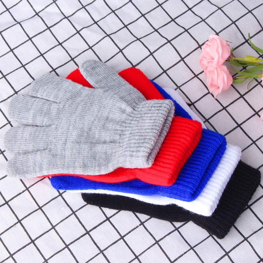 ONESING 5 Pairs Kids Gloves Kids Knit Gloves Winter Stretchy Knit Gloves Solid Finger Gloves for Girls Boys: Clothing