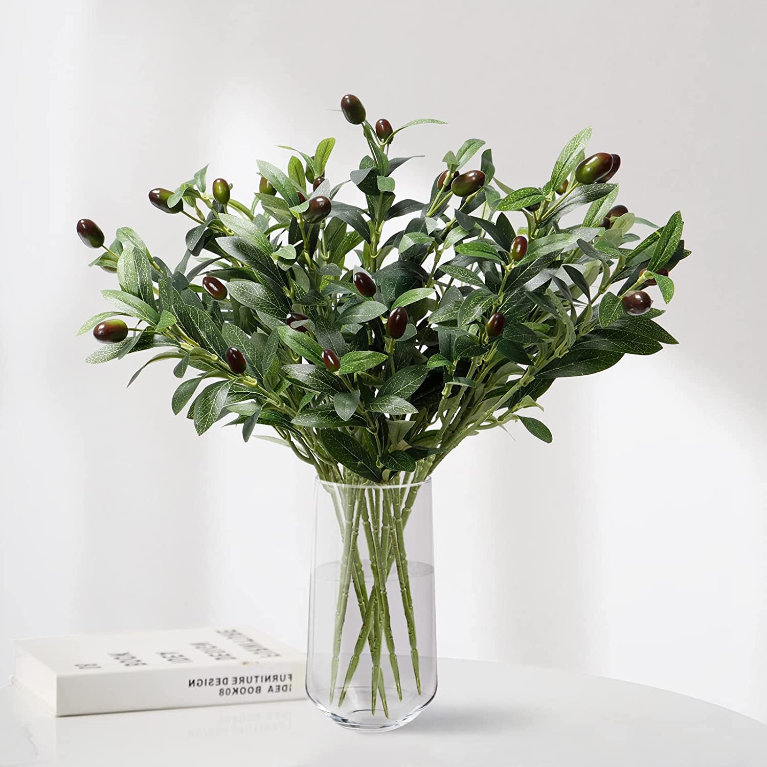 LOMOHOO Olive Branches 6 Pack Artificial Olive Tree Plants Branches Stems,Faux Plants Greenery Olive Leaves Fruits Branch Floral Arrangement for Home Garden Decoration (PL46)