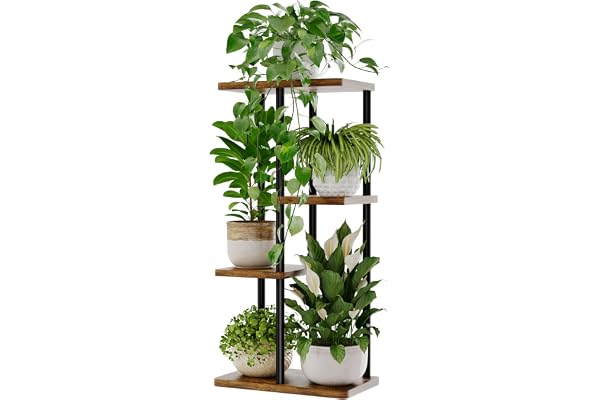 Bamworld Small Plant Stand Indoor Metal Plant Shelf Brown Plant Holder 4 Tier 5 Potted for Multiple Plants Corner Plant Table