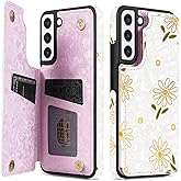 NNH Compatible with Samsung Galaxy S22 Wallet Case with RFID Blocking Card Slots Folio Flip PU Leather Kickstand Double Magnetic Clasp Design Cover for Galaxy S22(6.1 inch-White Little Daisy)