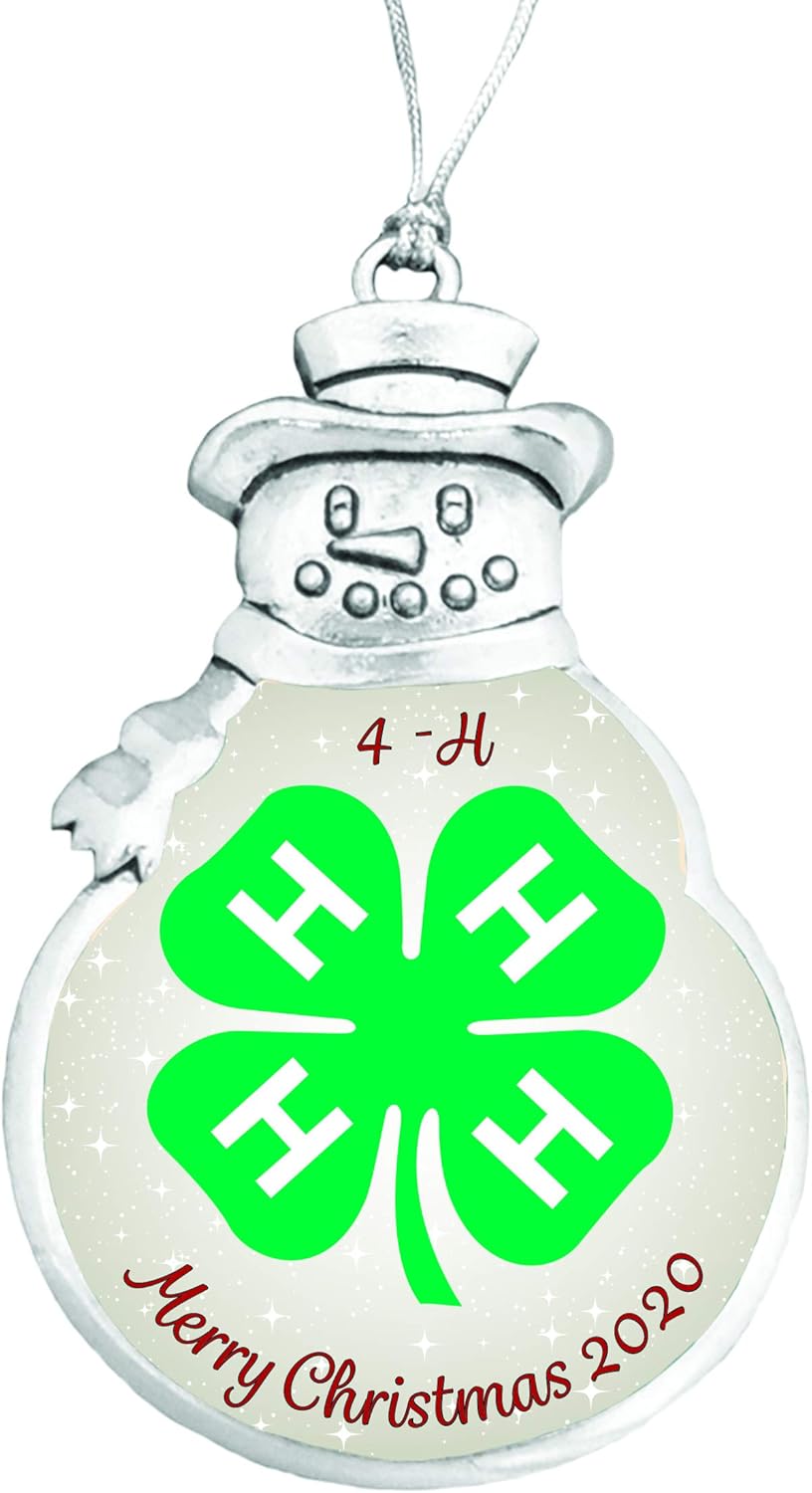 4-H Club Snowman Merry Christmas Silver Metal Ornament Gift Agriculture