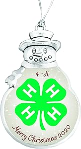 4-H Club Snowman Merry Christmas Silver Metal Ornament Gift Agriculture