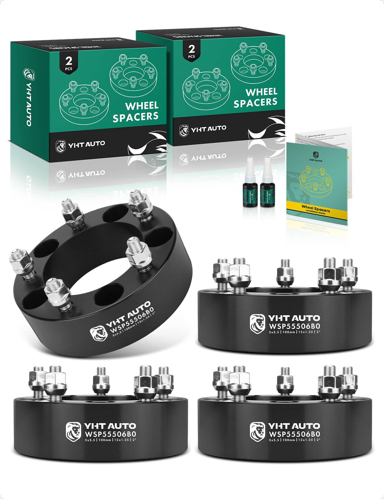 Photo 1 of YHTAUTO 5x5.5 Wheel Spacers 2 inch Compatible with Chevrolet, Suzuki Models, Tracker, Geo Tracker, Vitara Tire Spacers w/ M12x1.25 & 12.9 Grade Studs, 108mm Center Bore 5 Lug 4PCS Black