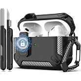 RFUNGUANGO for AirPods Pro 2 Case with Lock Magnetic Lid MagSafe, Black | Compatible with Apple AirPods Pro 2nd/1st Generation Case with Cleaner Kit &amp; Keychain, Drop-proof