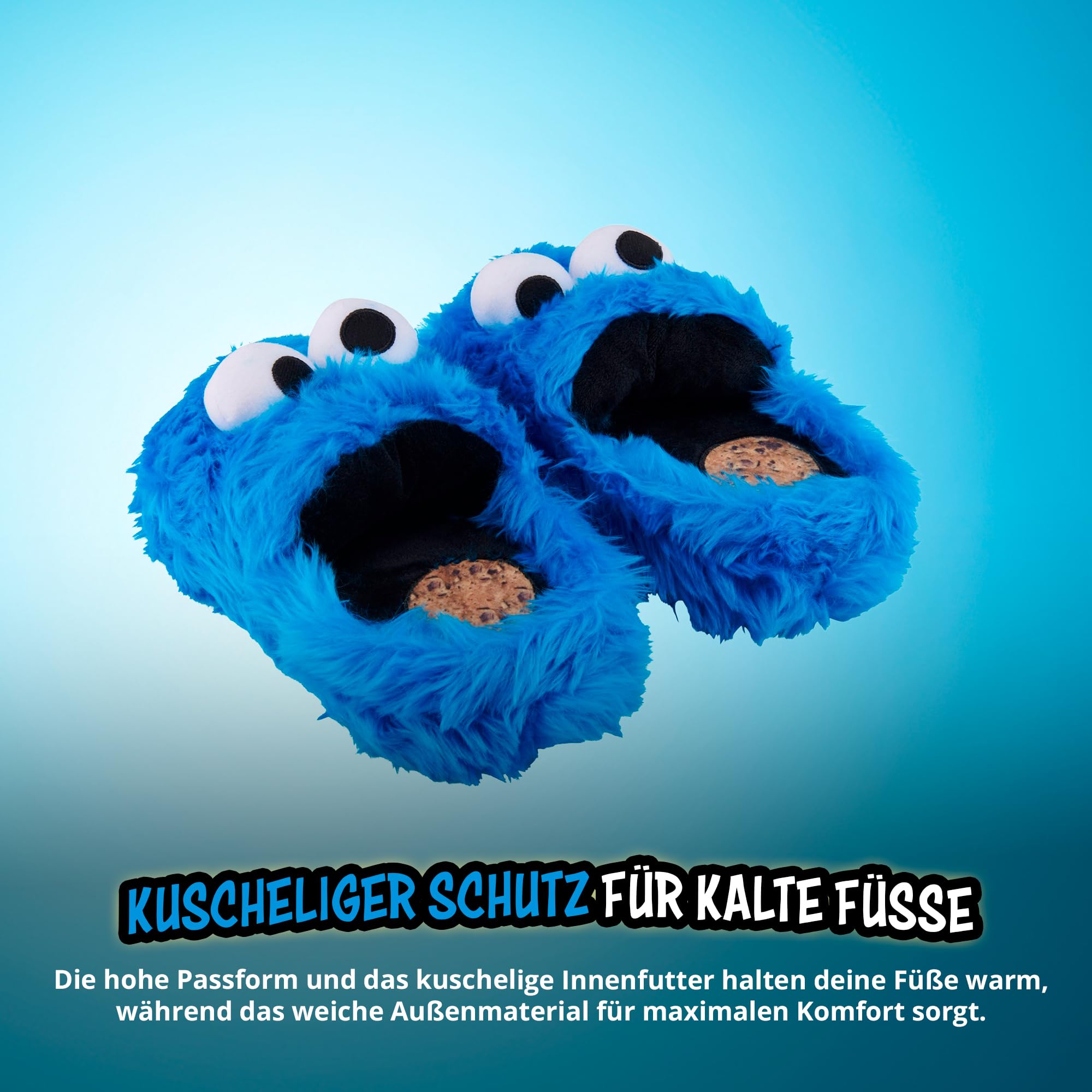 United Labels Sesamstraße 3D Hausschuhe Plüsch Cookie Monster, Blau, 41/43, Pantoffeln mit Fell und Anti Rutsch Noppen, Slipper 5