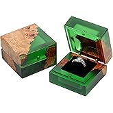 GOGOJSM Wedding Ring Box,Sage Green Engagement Ring Box for Proposal with Single Slot Handcrafted, Made of Wood and Resin, Wedding Ceremony, Jewelry Organizer