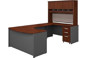 Bush Business Furniture Series C 60W Right Handed Bow Front U Shaped Desk with Hutch and Storage in Hansen Cherry