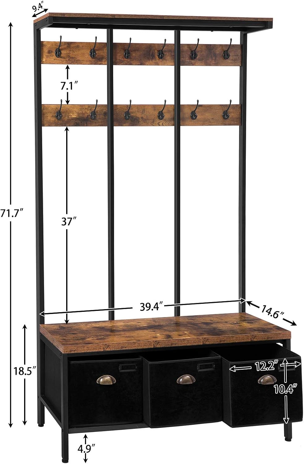 hallway shoe bench on Entryway Furniture Metal Frame Bf33mt01 Industrial Entryway Bench Hoobro Coat Rack Shoe Bench Living Room Large Hall Tree With 3 Storage Boxes Top Storage Shelf And 12 Hooks 4 In 1 Design In Hallway