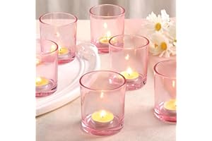 DARJEN Larger Pink Votive Candle Holders Set of 6- Tea Light Candle Holder Glass, Candle Holders for Wedding Shower, Table Centerpiece, Anniversary, Romantic Decor