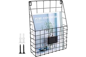 WantuSee Storage Racks, Metal Wire Wall Mounted Magazine Holder, Wall Hanging Organizer holder for Files, Newspapers, Magazines with Tag Slot for Office, Home Organization, Black