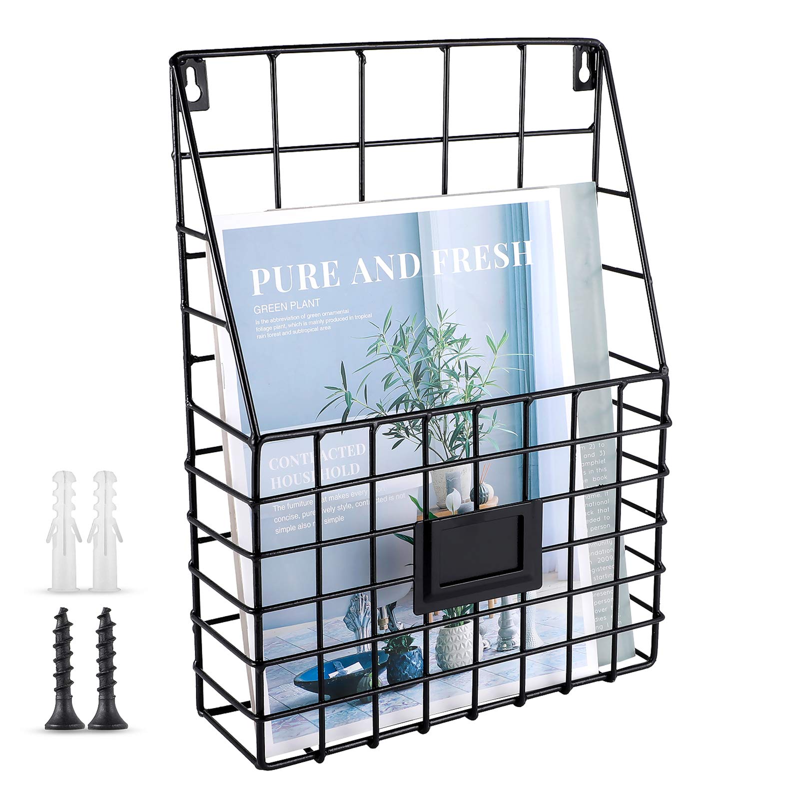 Photo 1 of WantuSee Storage Racks, Metal Wire Wall Mounted Magazine Holder, Wall Hanging Organizer holder for Files, Newspapers, Magazines with Tag Slot for Office, Home Organization, Black