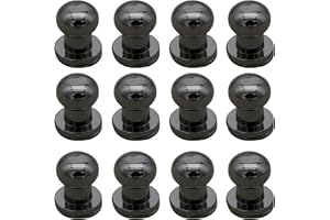 Denailey 12 Sets Solid Brass Round Head Button Stud Screw Leather Rivet Chicago Screws Button Rivets for Leather Craft Belt Wallet Handbag Repairs Decoration (Round head size 6mm, Shiny Gunmetal)
