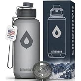 Embrava Sports Water Bottle (40oz, Gray) Carry Ring - Fast Flow Wide Mouth | BPA &amp; BPS Free Durable Leakproof Reusable - Lightweight Non-Toxic Tritan Plastic 1.2 Liter - Gym Hiking Office School Travel