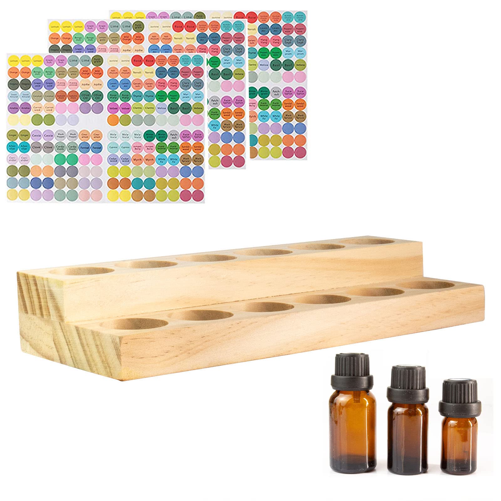 Essential Oil Storage Box Wooden Essential Oils Display Organizer 2-Tiers 12 Slots Stand Holder for 5 to 15 ml Bottles Nail Polish Collection