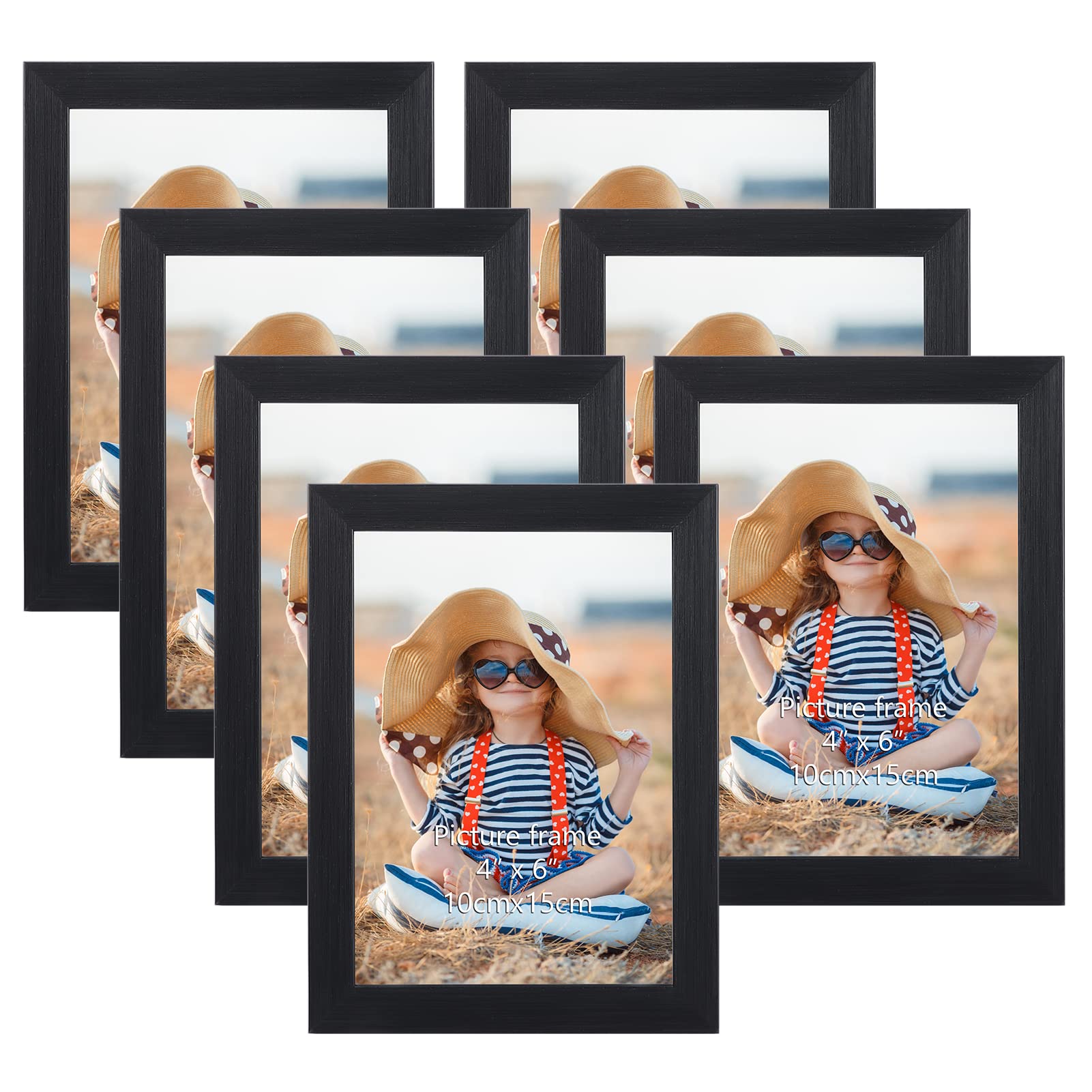 EXYGLO 6x4 Photo Frames Set of 7, Black Photo Frame 6x4, 4x6 Picture Frames for Tabletop or Wall Mount