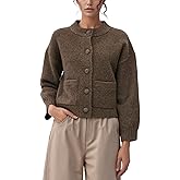 Xunger Women’s Chunky Cropped Knit Cardigan Sweater Long Sleeve Button Down Crewneck Fall Sweater Coat with Pockets