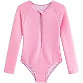 LIZENS Girls' Long Sleeve Swimwear Kids Bathing Suit with Silver Strip Beach one-Piece swimuit