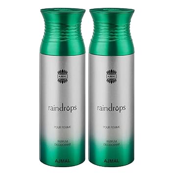 Ajmal Raindrops & Raindrops Deodorants for Women 200ml each (Pack of 2, 400ml) + 2 Parfum Testers Free
