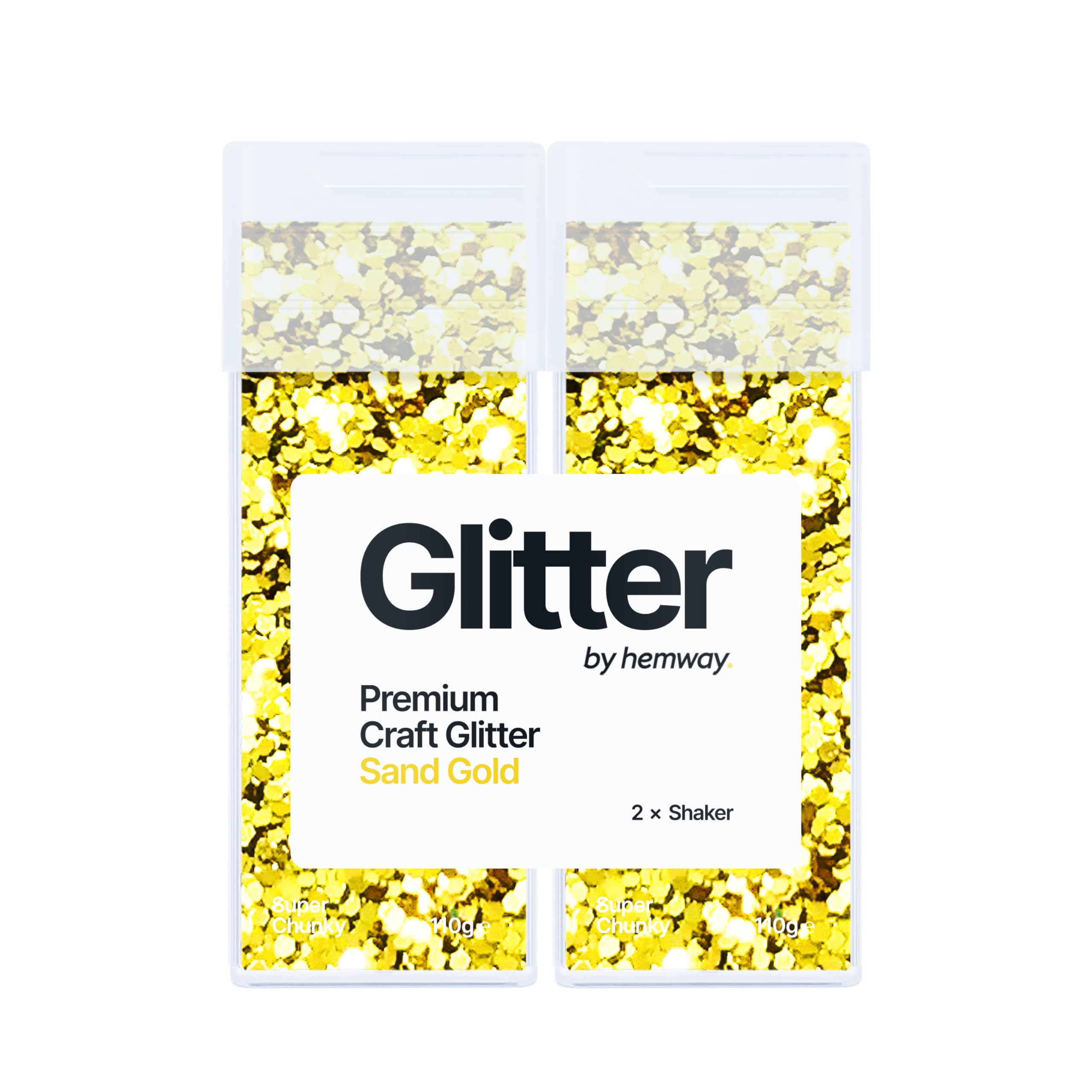 Hemway Glitter Shaker Sand Gold 110g x2 Pack Super Chunky, Craft Glitter Shakers for Resin & Epoxy Crafts, Christmas Art Supplies, Nail, Body, Face, Eye, Festival, Crafting, Slime, Sparkle