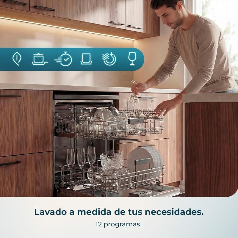 Lavavajillas 60 cm Libre Instalación Bolero Aguazero 6205 Dark. 13 Cubiertos, 12 Programas, Motor Inverter Plus Duo, Panel Táctil, Extra Hygiene, Super Dry, Half Load, Silent Wash, Dark