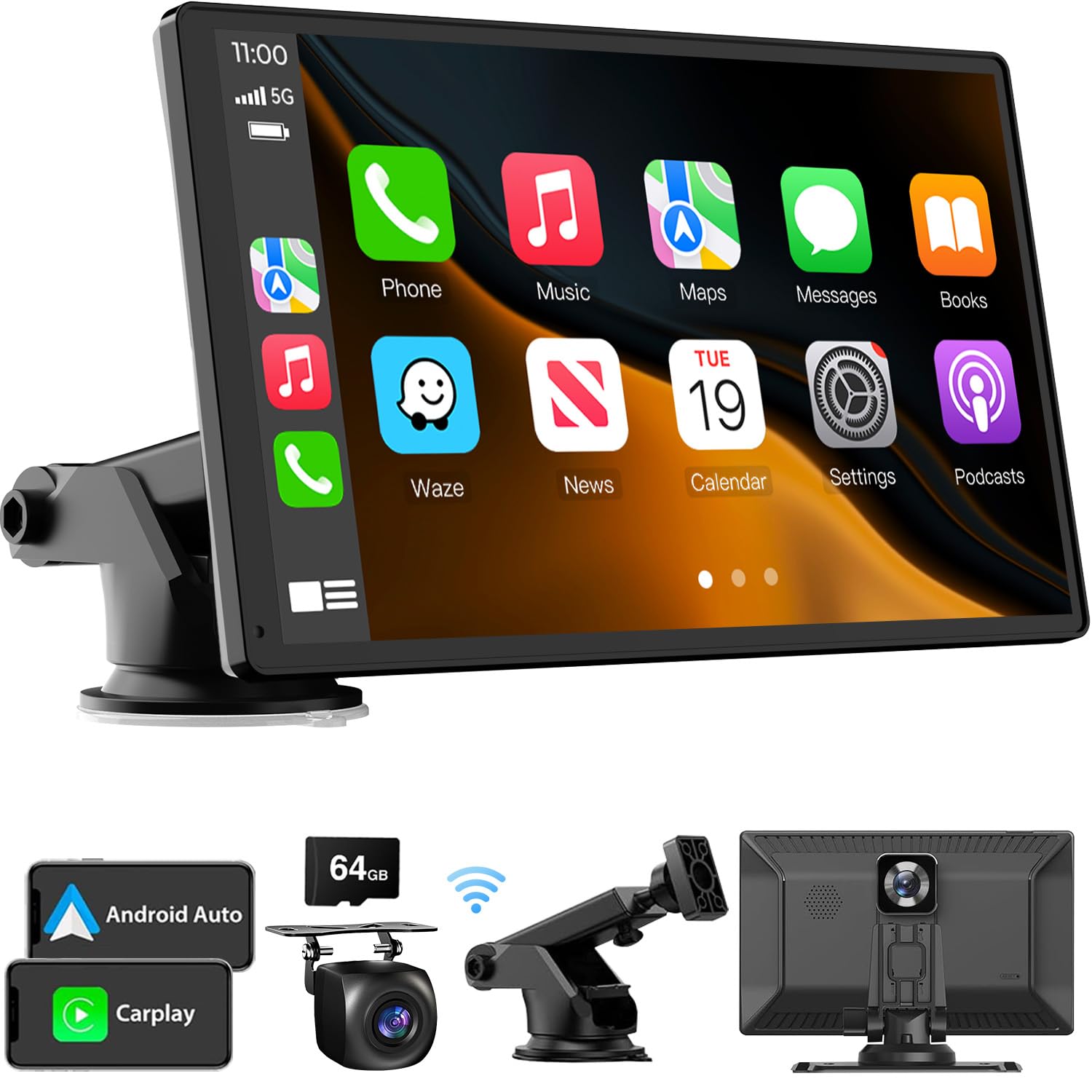 Photo 1 of Portable Wireless CarPlay Touchscreen for Car: 4K Apple Carplay & Android Auto Car Play Screen with 4K Dash Cam/1080p Rear Camera/GPS Navigation/Bluetooth/Mirror Link/AirPlay (Black-9IN)