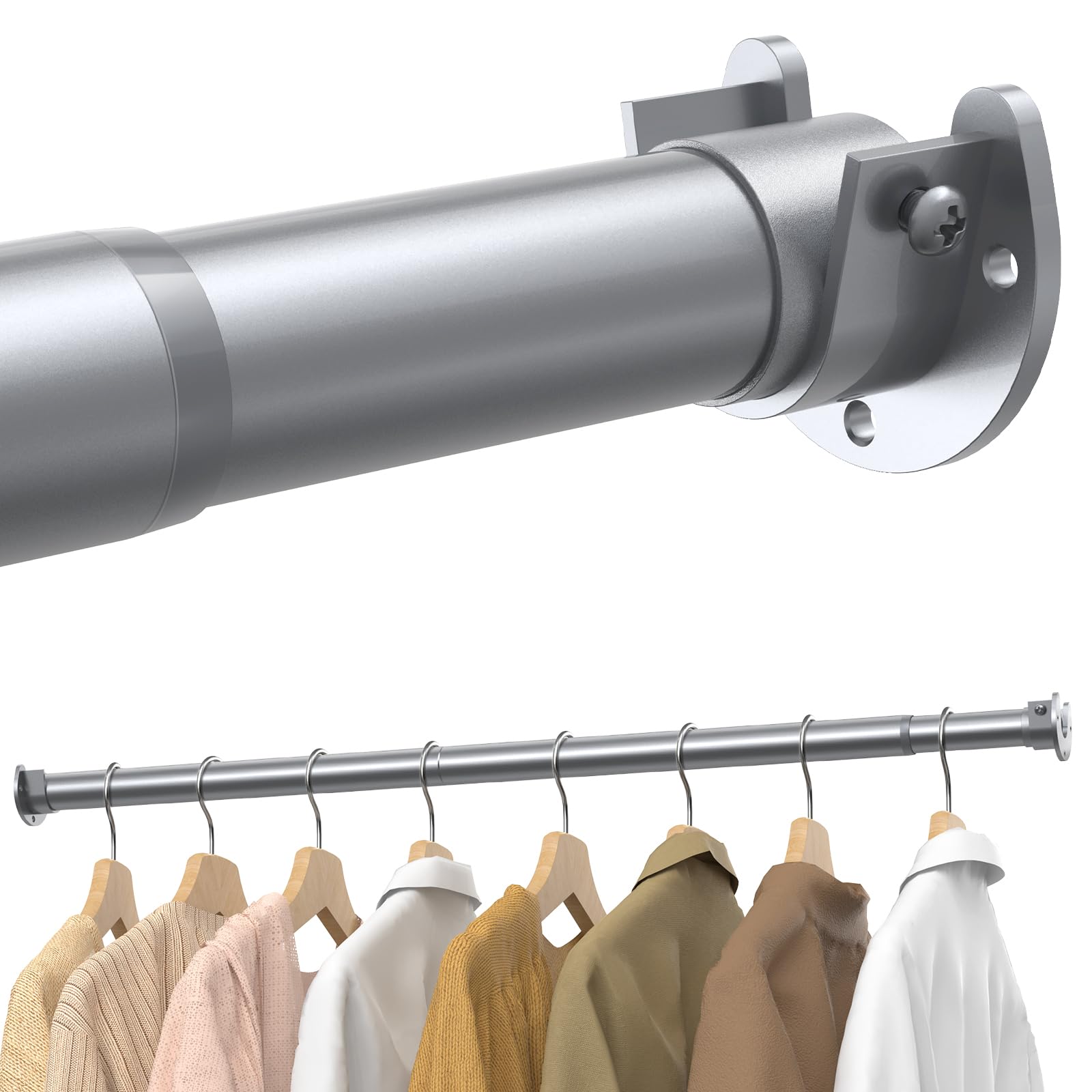Photo 1 of Supforce Closet Rods for Hanging Clothes, 17 to 54 Inches Stepless Adjustable Metal Closet Rod, 1.5 Inches Heavy Duty Clothes Hanging Rod for Closet Wardrobes Laundry RV, Silver