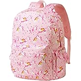 Vorspack Kids Backpack for Girls - 15 Inch Girls Backpack Ages 5-8, Cute Unicorn Bookbag School Bags for Elementary School - Pink