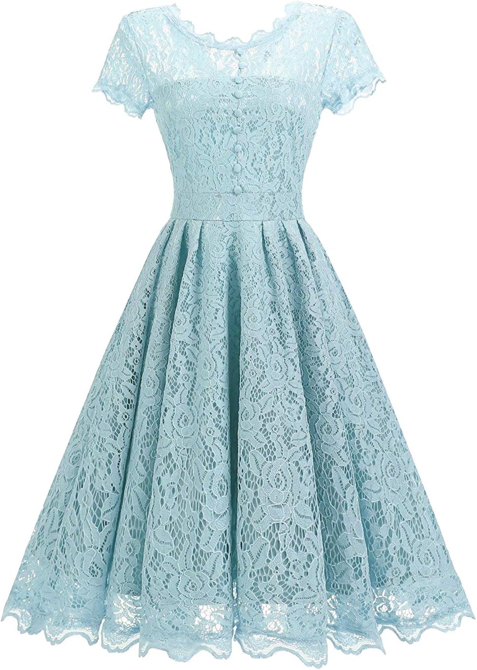 Women Elegant Vintage Floral Lace Capshoulder Cocktail Party Swing Dress