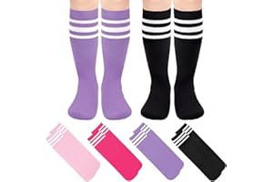 BONANGEL Kids Toddler Soccer Socks Boys Girls Cotton Knee High Striped Tube Socks Athletic Long Socks for Boys Girls 4 Pairs