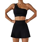 Women's Tennis Skirts Sport Bra Sets High Waisted Golf Skorts Skirt One Shoulder Sports Bra Running Workout Activewear