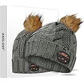 ASIILOVI Bluetooth Beanie, Double-Layer Wool Lining Bluetooth Hat Beanie with Pom Pom for Women/Teen Girls/Family, 20hrs Playing, Gift Packaging for Christmas Stocking Stuffers Thanksgiving (03-Gray)