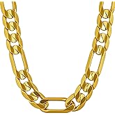 LIFETIME JEWELRY 9mm Figaro Chain Necklace 24k Real Gold Plated - Diamond Cut - Men and Women