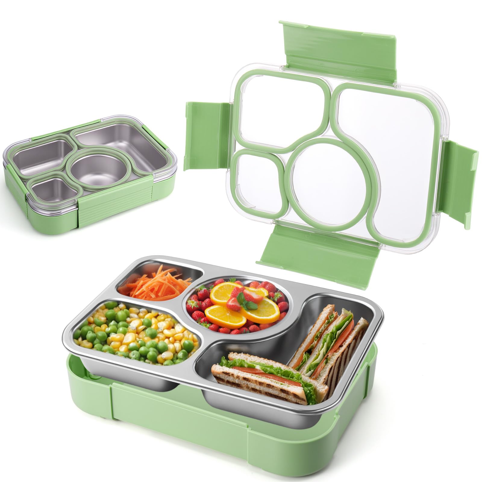 Photo 1 of Palksky Stainless Steel Lunch Box for Kids, Stainless Steel Bento Box for Adult, 4 Compartment Metal Food Storage Containers with Lid for Travel, Work, Eco-Friendly, Leak-Proof