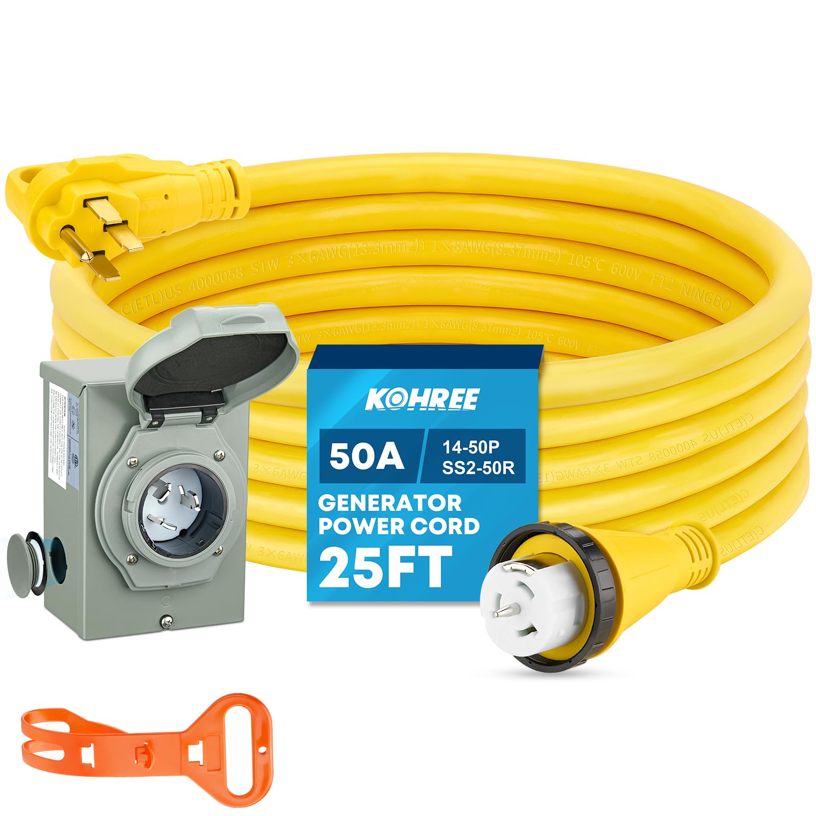 Kohree 50 Amp Generator Cord and Pre-drilled Power
