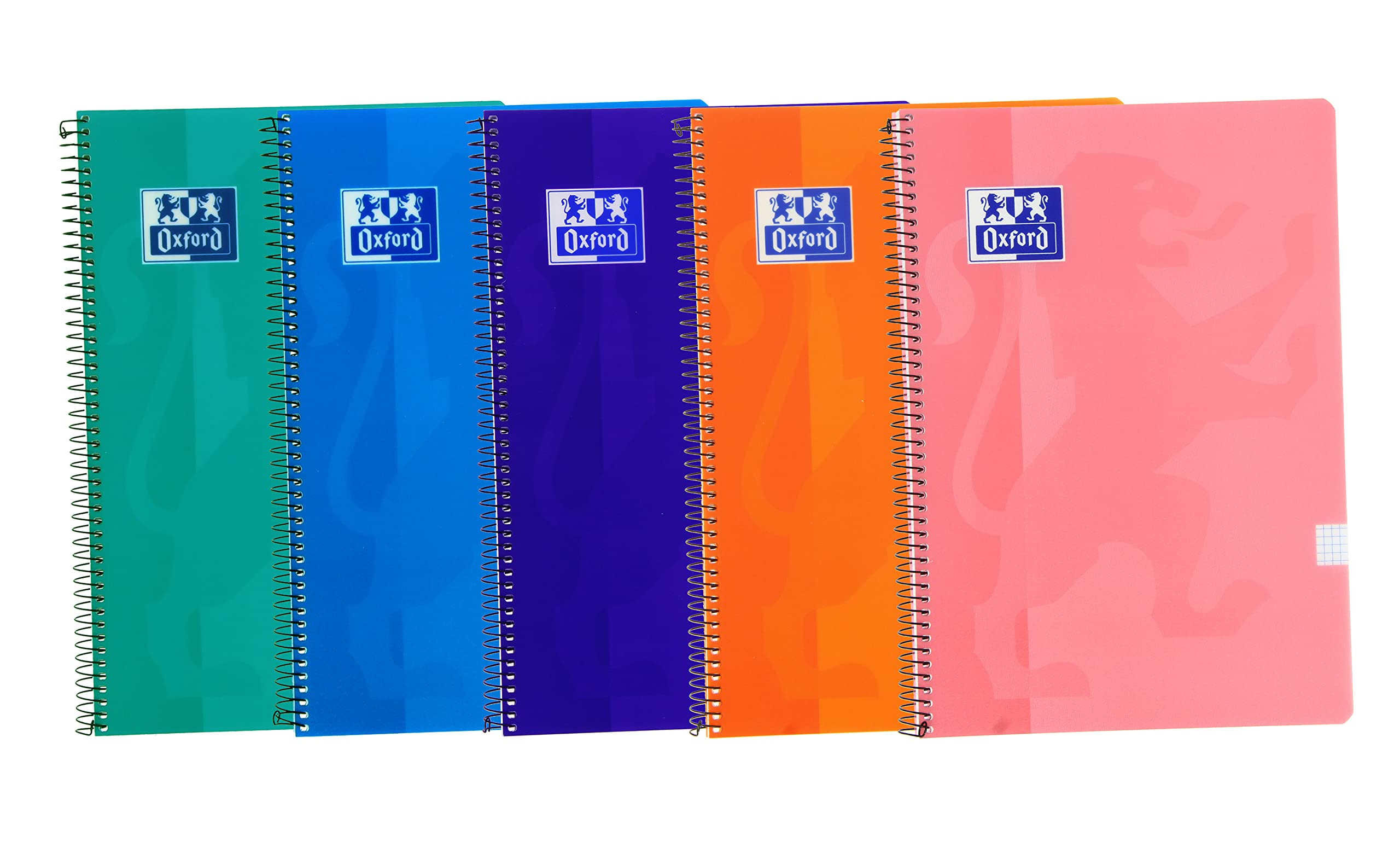 Oxford, A4 Notebooks (Folio) Grid 4x4, Plastic Cover, 80 Sheets, Pack 5 Notebooks, Trending Colours (400160850)