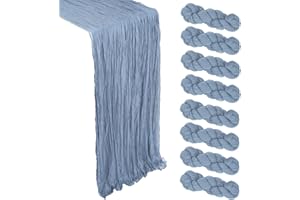 HENEGER 8 Pack Dusty Blue Cheesecloth Table Runner 10Ft Gauze Cheese Cloth Table Runner 120 Inch Boho Sheer Rustic Fabric for Summer Decor Bridal Baby Shower Wedding Centerpiece Home Table Decoration