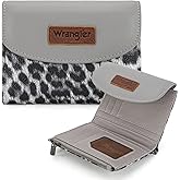 Montana West X Wrangler Small Grey Leopard Print Wallet Women Trifold Card Wallets for Women Large Capacity Slim RFID Wallet Ladies Female Clutch Credit Card Cash Wallet with Coin Purses