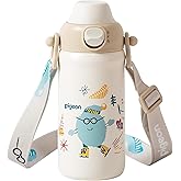 PIGEON Kids Insulated Water Bottle, 17oz/500ml Stainless Steel – Spill-Proof, 2-in-1 Straw & Spout, Easy-Open Lid, Adjustable Strap, Ages 3+ for School & Outdoor, Little-Doctor Goes Skating